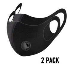2x Face Mask Fashion With Filter Valve Vent Reusable Breathable Washable Black