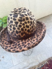 VINTAGE 1980s Handmade LEOPARD COWBOY HAT Brown