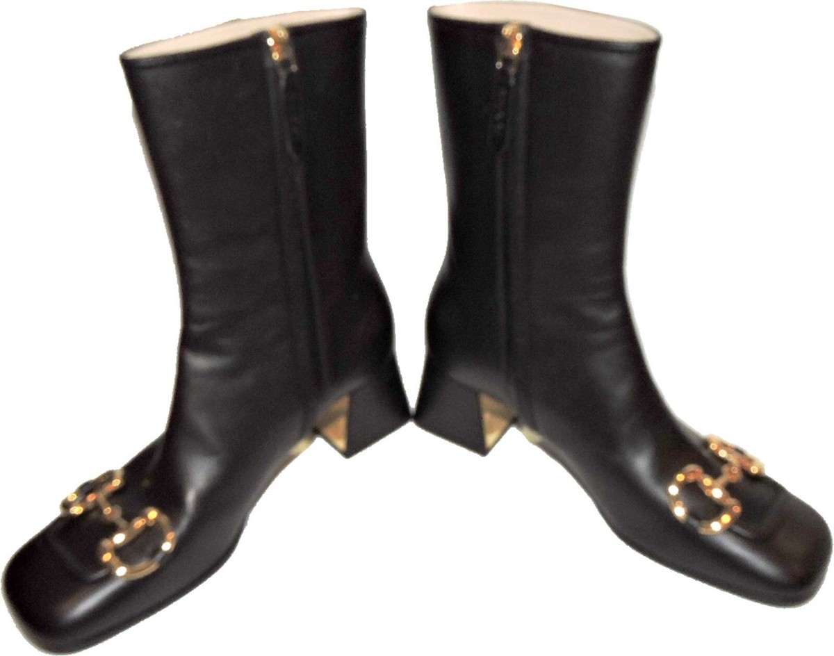 36 / 6 Gucci Boots Black Leather Horsebit Baby 55 mm Marmont Ankle