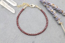 Natural 3mm Garnet Stone Beaded Bracelet Burgundy Gemstone Bracelet Minimalist
