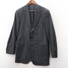 Hickey Freeman Blazer Mens 43L Grey Windowpane Plaid Sport Coat Worsted Wool Ivy