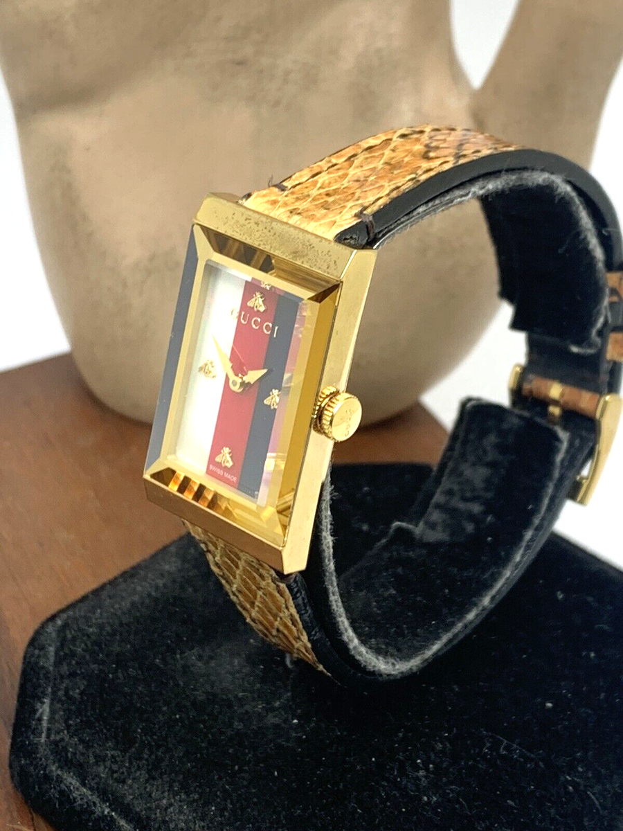 Gucci Women's Watch YA147402 G-Frame Gold Rectangular Dial Swiss