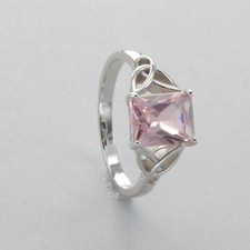 Square / Rectangle Rose / Pink MORGANITE Celtic Ring 925 STERLING SILVER 213e