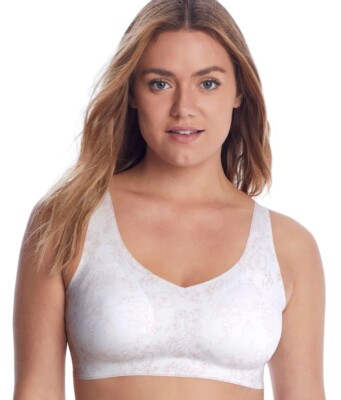 Bali WHITE/HUSH PINK FLORAL Easylite Back Closure Wirefree Bra, US 3X-Large