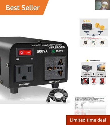 Lightweight 500W Transformer with 300W Continuous Power - Perfect for Travelers