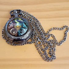 Quartz 3 Dragon Design Pocket Watch Silver Chain White Dial