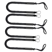 Bungee Dock Lines for Boats - 4ft Marine Mooring Ropes - Black - 4 Pack