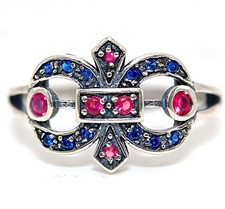 2CT Treated Ruby  Sapphire 925 Sterling Silver Filigree Ring Jewelry Sz 8 FB9-1