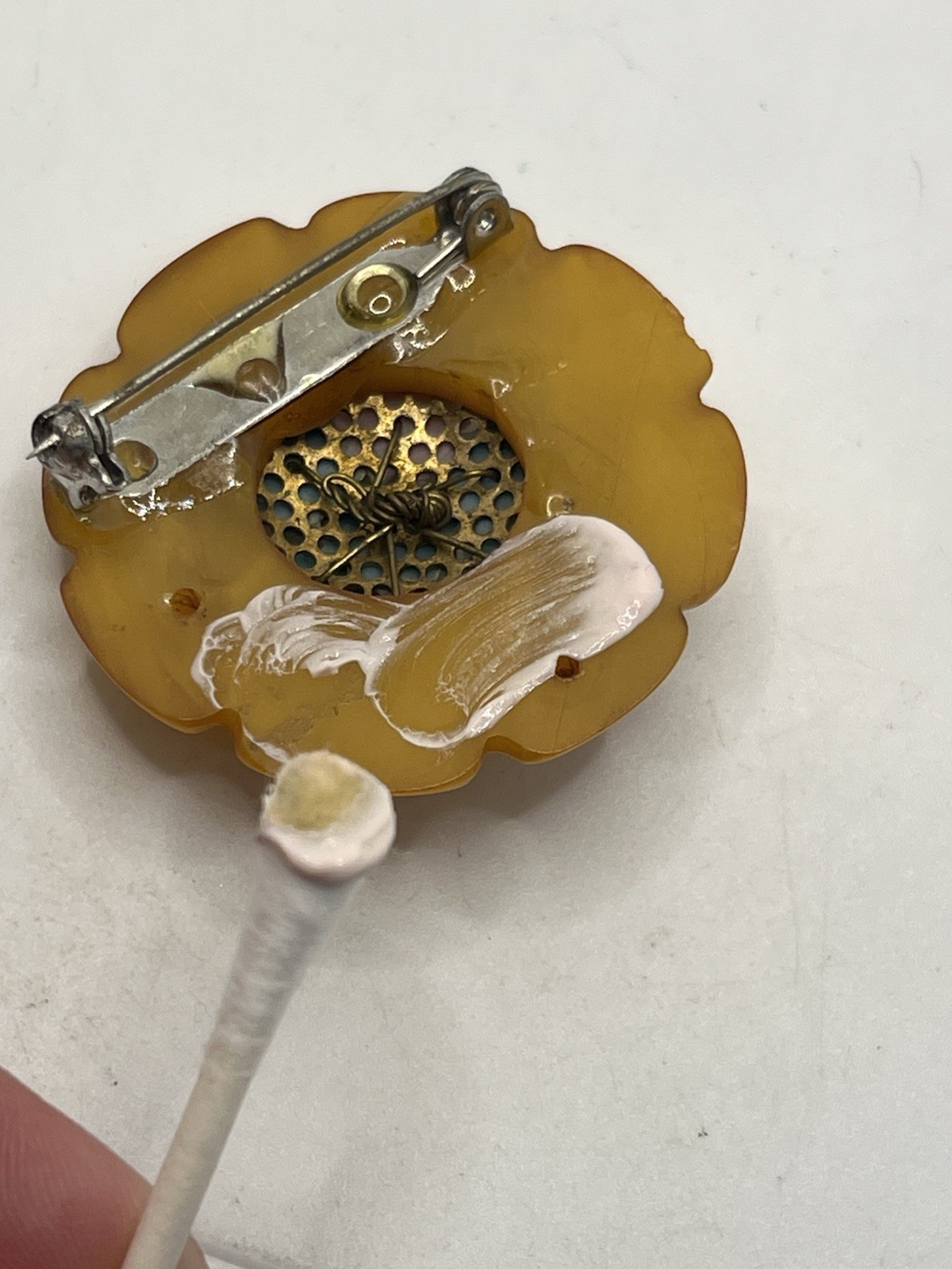 Orange Bakelite multi colored painted flowers vin… - image 7