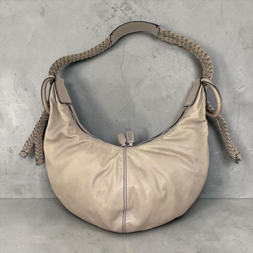 VALENTINO GARAVANI Women Hobo Leather Shoulder Bag Crescent shape Leather Beige
