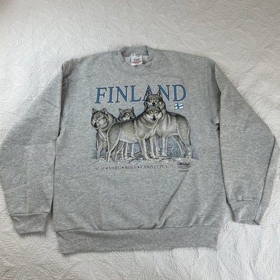 Vintage Wolf Pack Sweatshirt Men s Medium Gray Nature Wildlife Graphic 90s