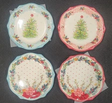 Pioneer Woman Cheerful Rose Dinner Plates Large Special Holiday Edition Set Of 4