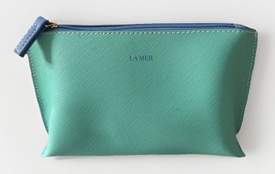 LA MER Makeup Pouch Bag Case Blue Green Saffiano Cosmetic Zipper Bag NEW