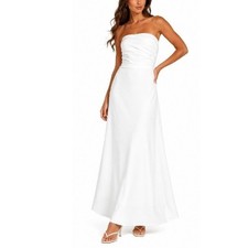PrettyLittleThing Women's White Linen Look Bandeau Maxi Dress Size 4 NWT