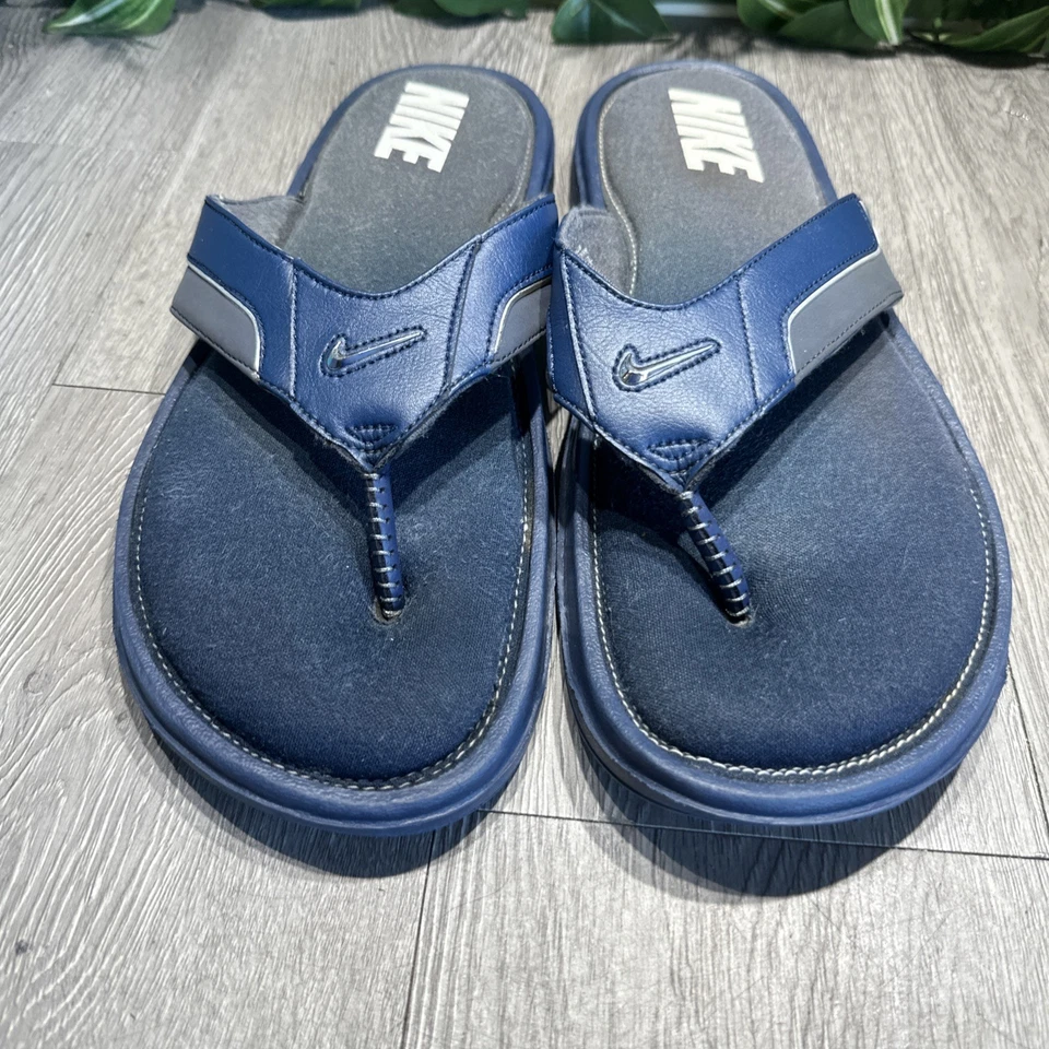 Винтажные мужские сандалии Nike CONFORT Slide 2 стринги размер 14 синие/серебристые металлик - Изображение 3 из 4