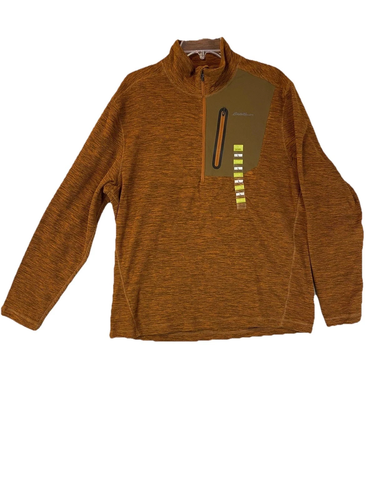 Eddie Bauer Pullover Mens Large Brown Half Zip Fleece Outdoor Hiking Jacket New