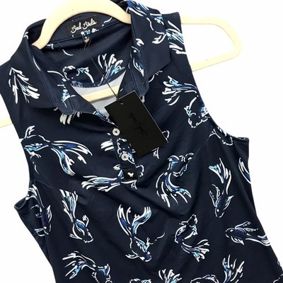 Bad Birdie Golf Polo NWT Blue The Shallows Koi Fish All Over Print Active Sz S