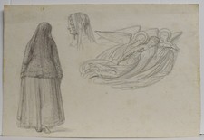 drawing DRAWING SKETCH in pencil on paper "Women and Angels the flight" 1800