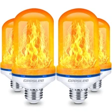 CPPSLEE 4-Pack E26 LED Flame Bulbs, 4-Mode Flickering Amber Light Decor