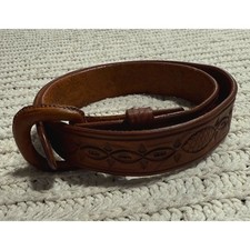 VTG Hand Tooled Leather Belt Women's Size 34 Mexico Brown 1.5 in Wide