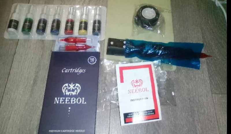 neebol tattoo machine, with ink, cartridges and needles