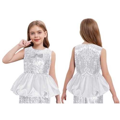 Kinder Mädchen glitzernde Puff Schößchen vorne Schleife Dekor komplett gefüttert Weste Party Bluse - Bild 40 von 75