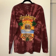 Sublime Medium Long Sleeve Graphic Crew Shirt Burgundy Red Tie Dye Unisex GUC