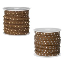 2 Rolls 5.5 Yard Suede Cord, 5mm Wide with Silver Gold Rivets, Dark Brown
