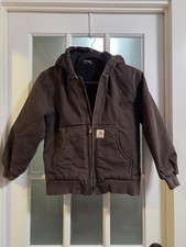 Carhartt Boys Quilted Lined Hooded Chocolate Brown Jacket Size M 10-12 Kids