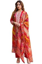Women's Rayon Viscose Straight Printed Kurta with Pant  Dupatta