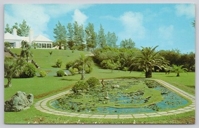 Bermuda Map Garden Pond Devonshire Vintage Postcard Colour Photo