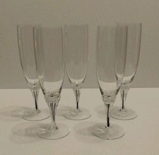 5 Vintage Belfor 'Exquisite' Crystal Champagne Flutes Czechoslovakia 1960s