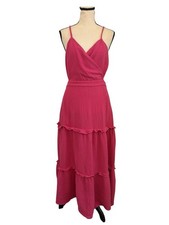 BTFL-life Pink Tiered Maxi Dress Cutout Back Boho Cottagecore Large
