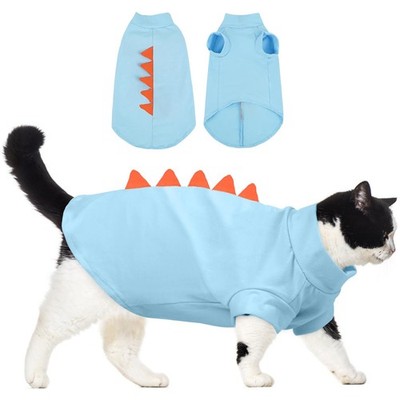 DENTRUN Sphynx Cat Clothes, Cute Dinosaur Design Hairless Medium, Blue