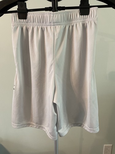 Boy's White Nike Dri-Fit Drawstring Basketball Shorts Size L Dark Green Swooshes - Picture 2 of 6