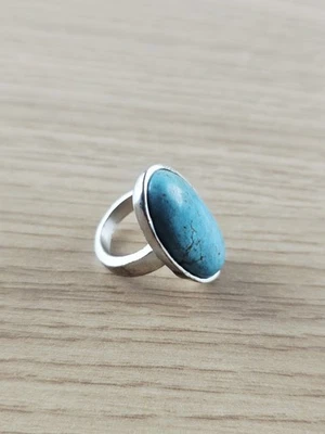 Bague élégante avec pierre turquoise bleue, bijou mode occasion femme taille aju - Photo 1/2