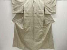7515500: JAPANESE KIMONO / ANTIQUE KIMONO / SILK / FUSHI TSUMUGI / WOVEN GRID