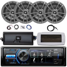JVC 1-DIN Marine Receiver, 4x 6.5" 180W Peak Speakers, 4-Channel Amplifier W/Kit