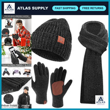 Men's Winter Beanie Hat, Scarf Touchscreen Gloves Set - Warm Stylish Accesso
