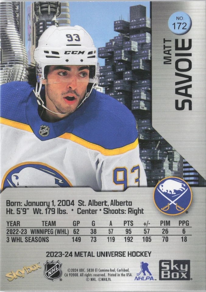 2023-24 SkyBox Metal Universe #172 Matt Savoie - Image 2 of 2