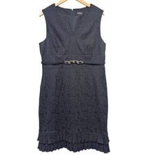 Adrianna Papell Dress 16 Black Floral Lace Sheath Sleeveless Wedding Guest