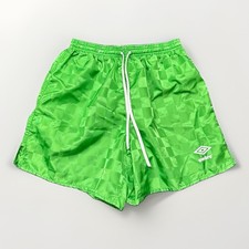 Vintage Umbro Shorts Checkered M Green Nylon Jacquard Soccer Running Gym USA 90s