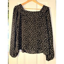 Banana Republic Daisy Blouse S Black Floral Square Neck Ruffle Puff Sleeve
