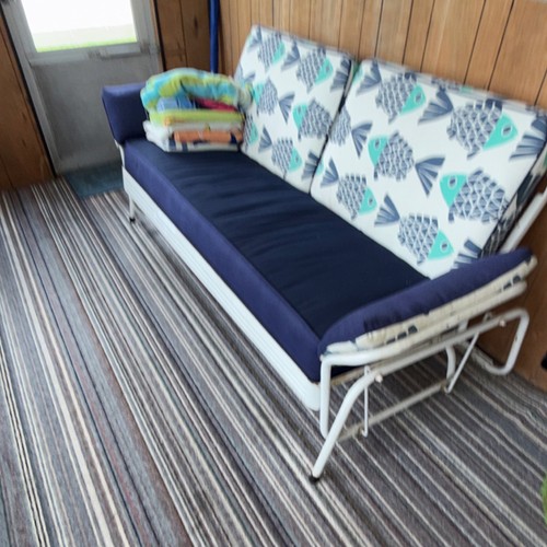 Blue White Fish Pattern Metal Futon Convertible Sofa Bed Up to 3 Living Room