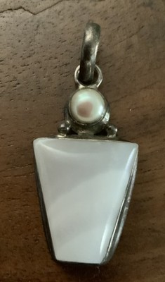 Vintage Sterling Silber 925 Perle & Quarz Handarbeit Anhänger