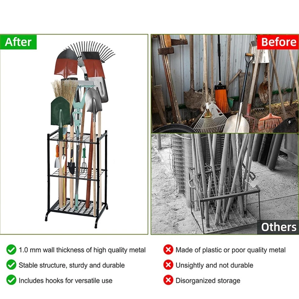 Organizador de herramientas de jardín, portaherramientas de patio exterior, organización y almacenamiento de garaje Foto 4 de 4