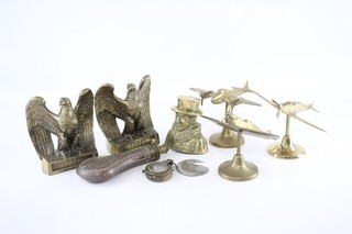 Gents Vintage Brass Desk Items Inc Eagle Book End 1776 Plane Ornaments Etc 7.1KG