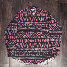 Vintage Wrangler Brushpopper Western Cowboy Aztec Button Shirt Mens Sz 17-35