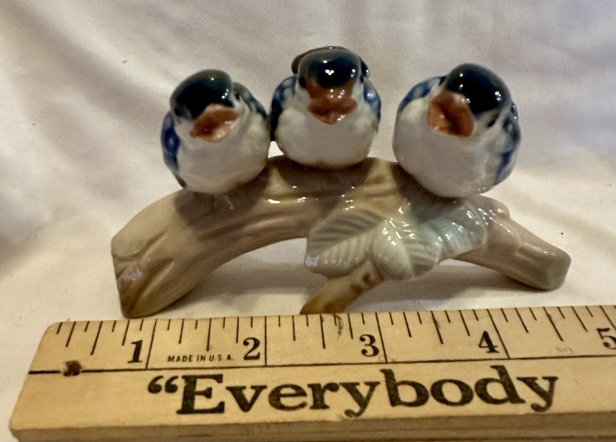 Otagiri Porcelain Trio Of Baby BlueBirds /blue Jays Figurine Japan