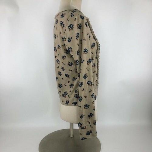 Lush cardigan donna con volant davanti e bottoni floreale beige blu taglia media - Foto 3 di 7